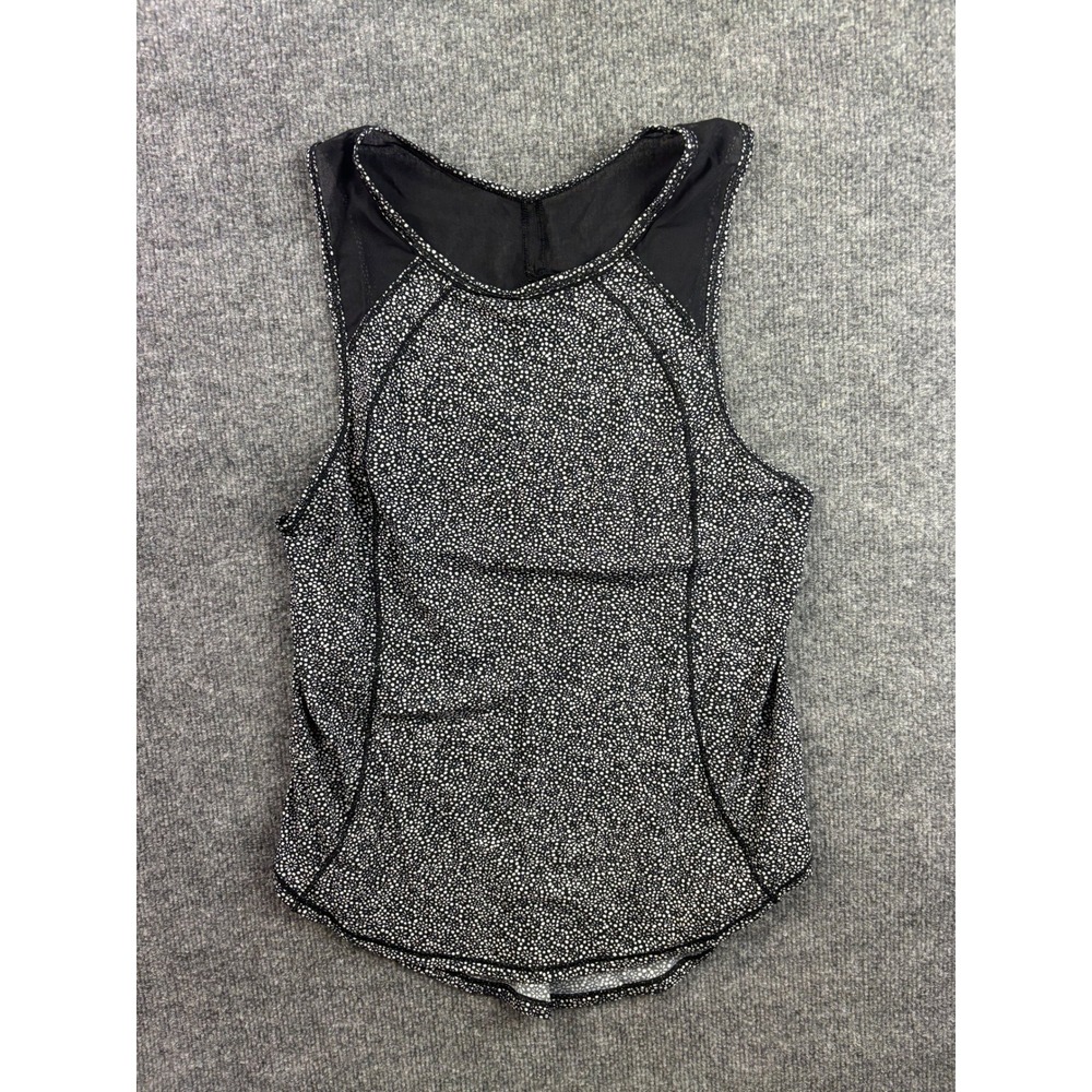 Lululemon Tank Top Womens 4 Black Floral Mesh Keyhole Back Sculpt Tank